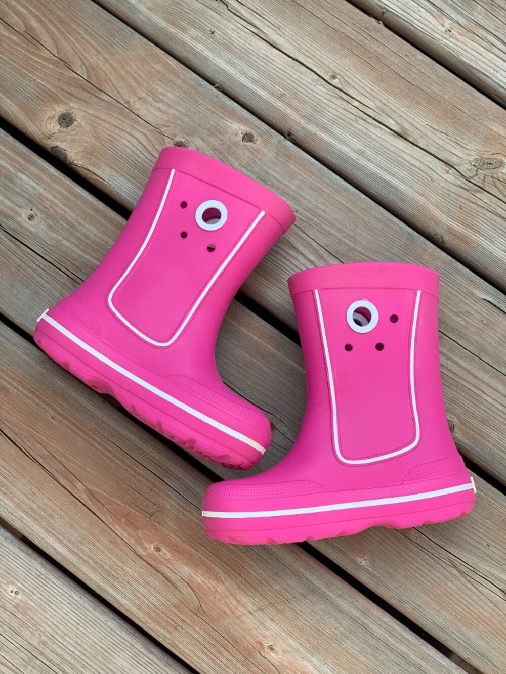 Crocs Rain Boots J 1 Kids Crocband Jaunt Pink Pull On Waterproof Galoshes Shoes
